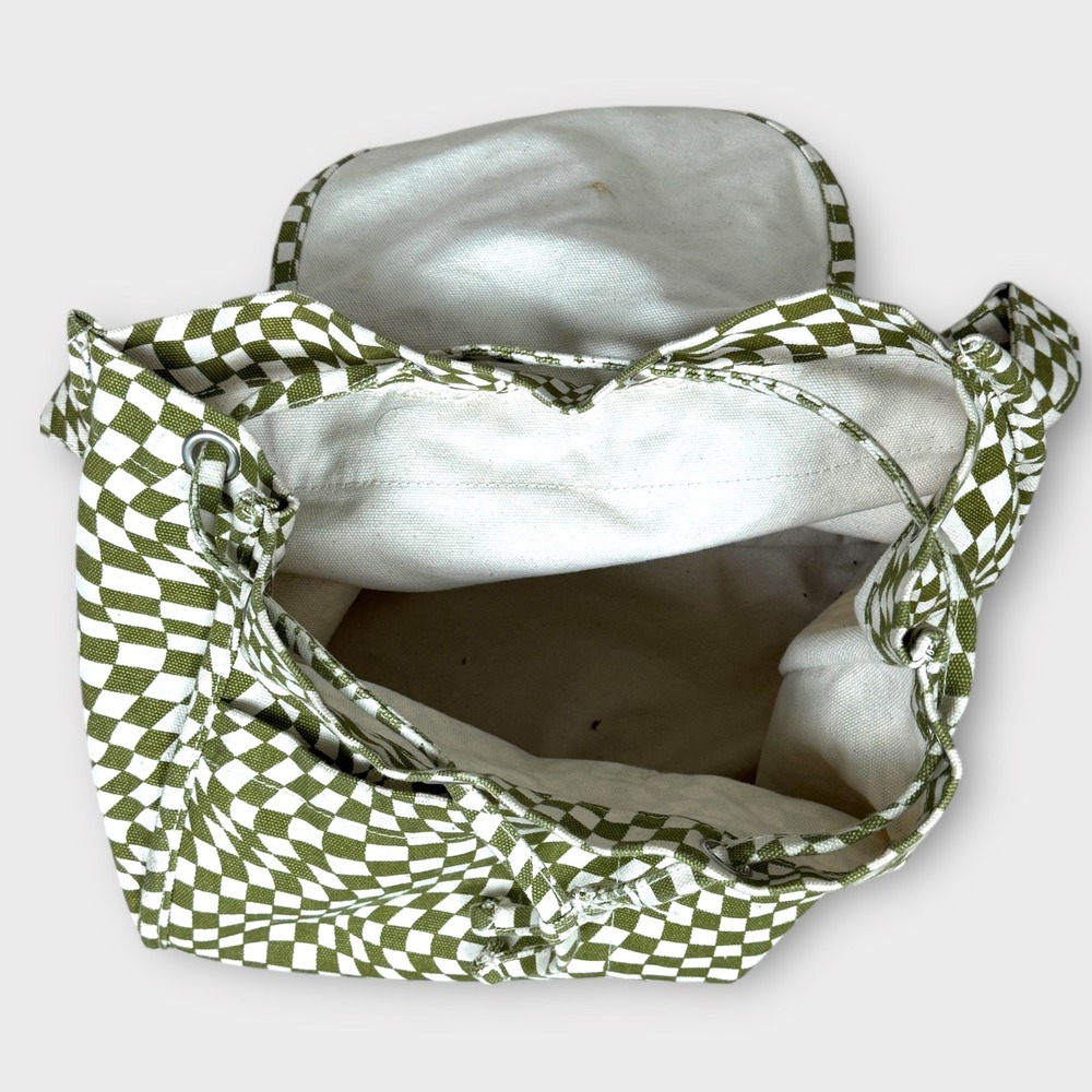 BAGGU Drawstring Canvas Backpack Trippy Checkerbo… - image 7